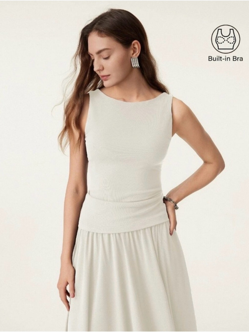 OGL white ribbed ruched bra top low back Medium
